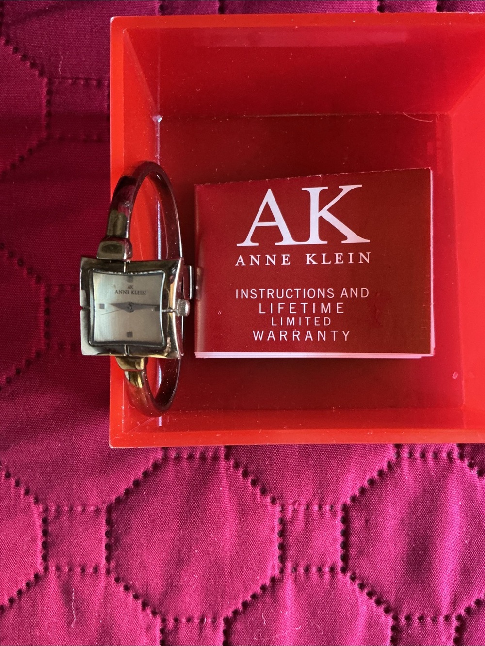 Vintage Anne Klein Women's Quartz Square Silver Dial Bangle Watch